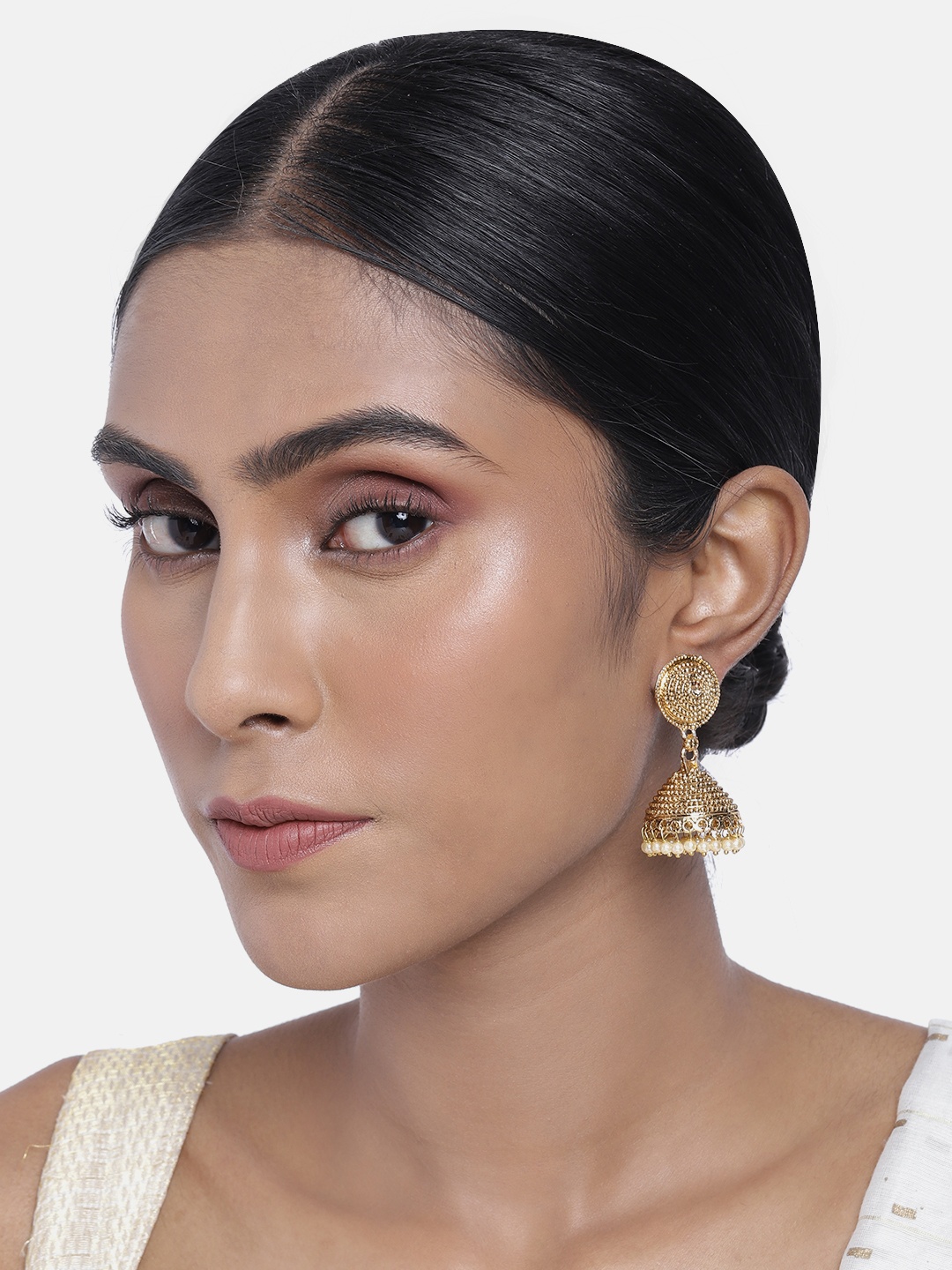 

ASMITTA JEWELLERY Gold-Toned & White Dome Shaped Jhumkas Earrings