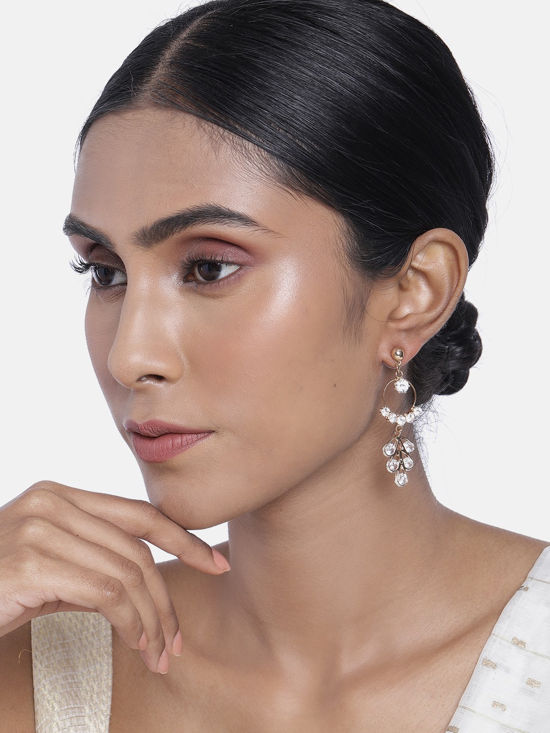 

ASMITTA JEWELLERY White Gold-Plated Contemporary Drop Earrings