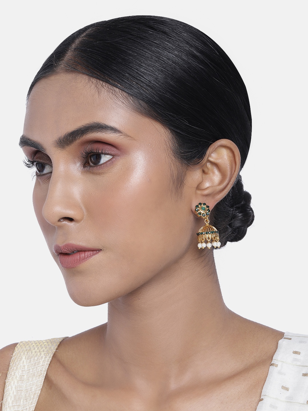 

ASMITTA JEWELLERY Gold-Toned & White Contemporary Jhumkas Earrings