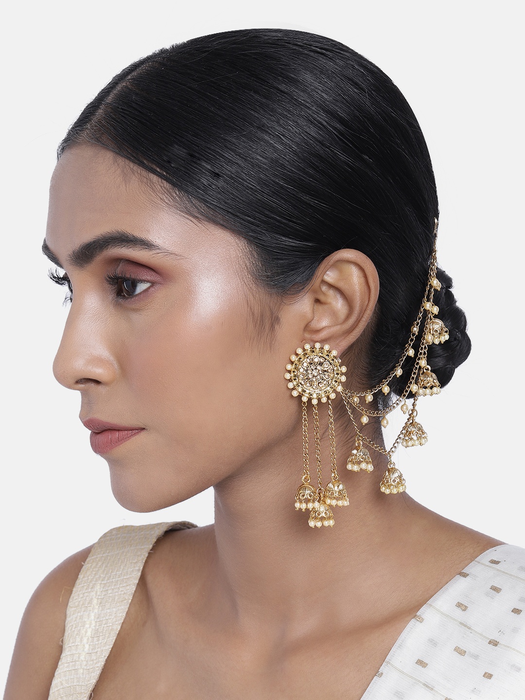 

ASMITTA JEWELLERY Gold-Toned & White Contemporary Drop Earrings
