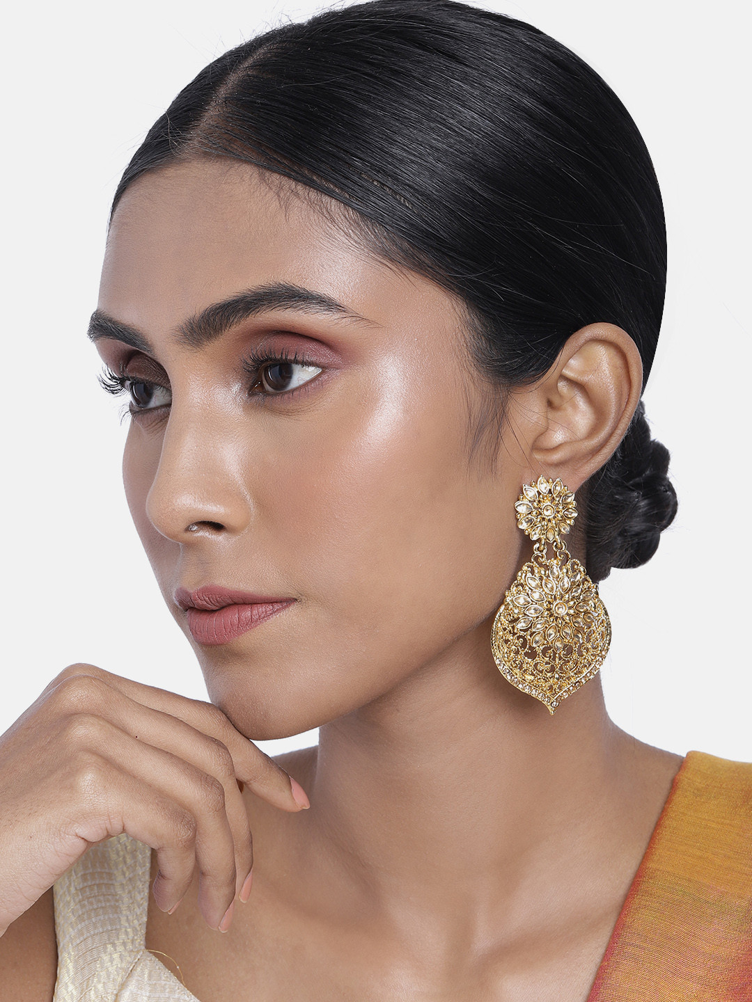 

ASMITTA JEWELLERY Gold-Plated Leaf Shaped Drop Earrings
