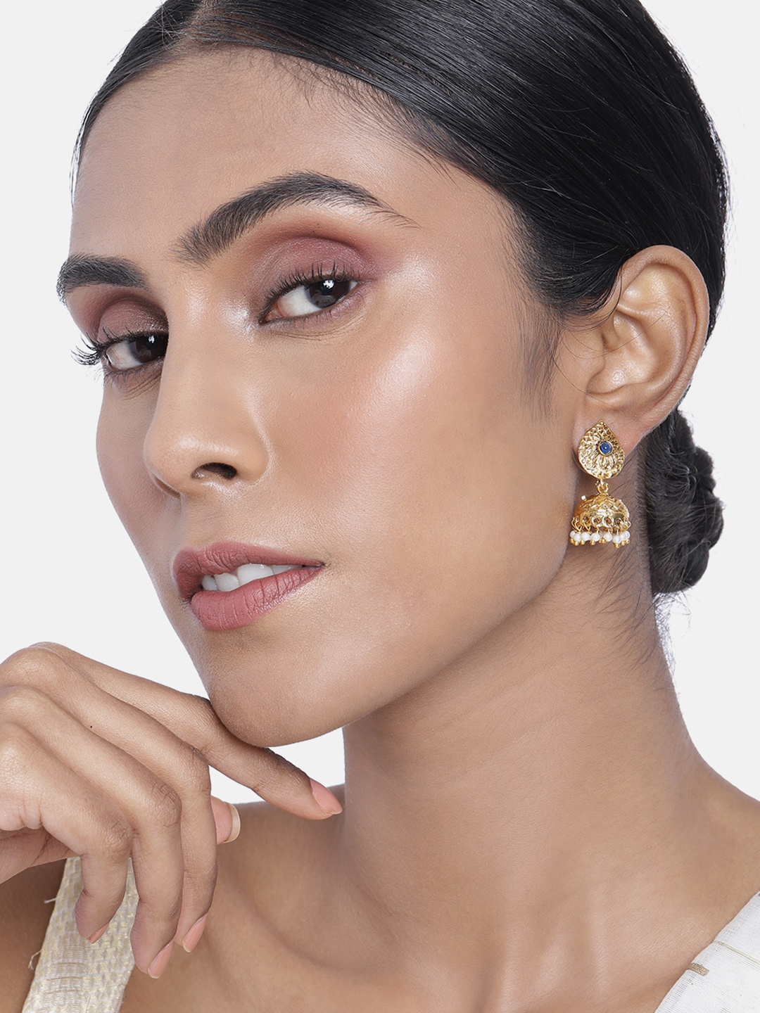 

ASMITTA JEWELLERY Gold-Toned & White Contemporary Jhumkas Earrings