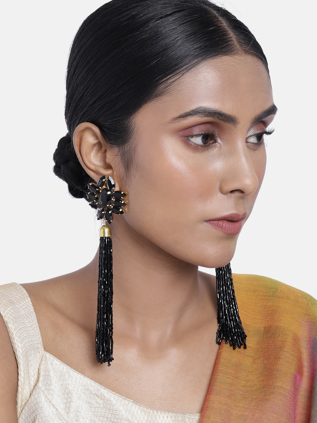 

ASMITTA JEWELLERY Gold-Toned & Black Contemporary Drop Earrings
