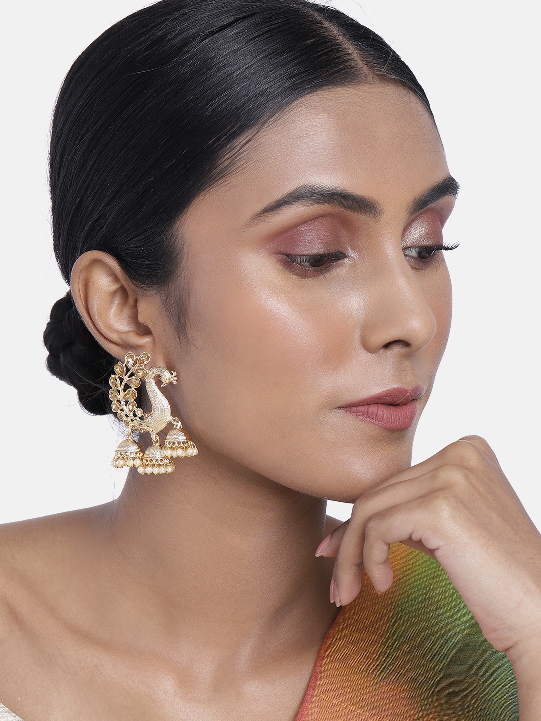 

ASMITTA JEWELLERY Gold-Toned Peacock Shaped Drop Earrings