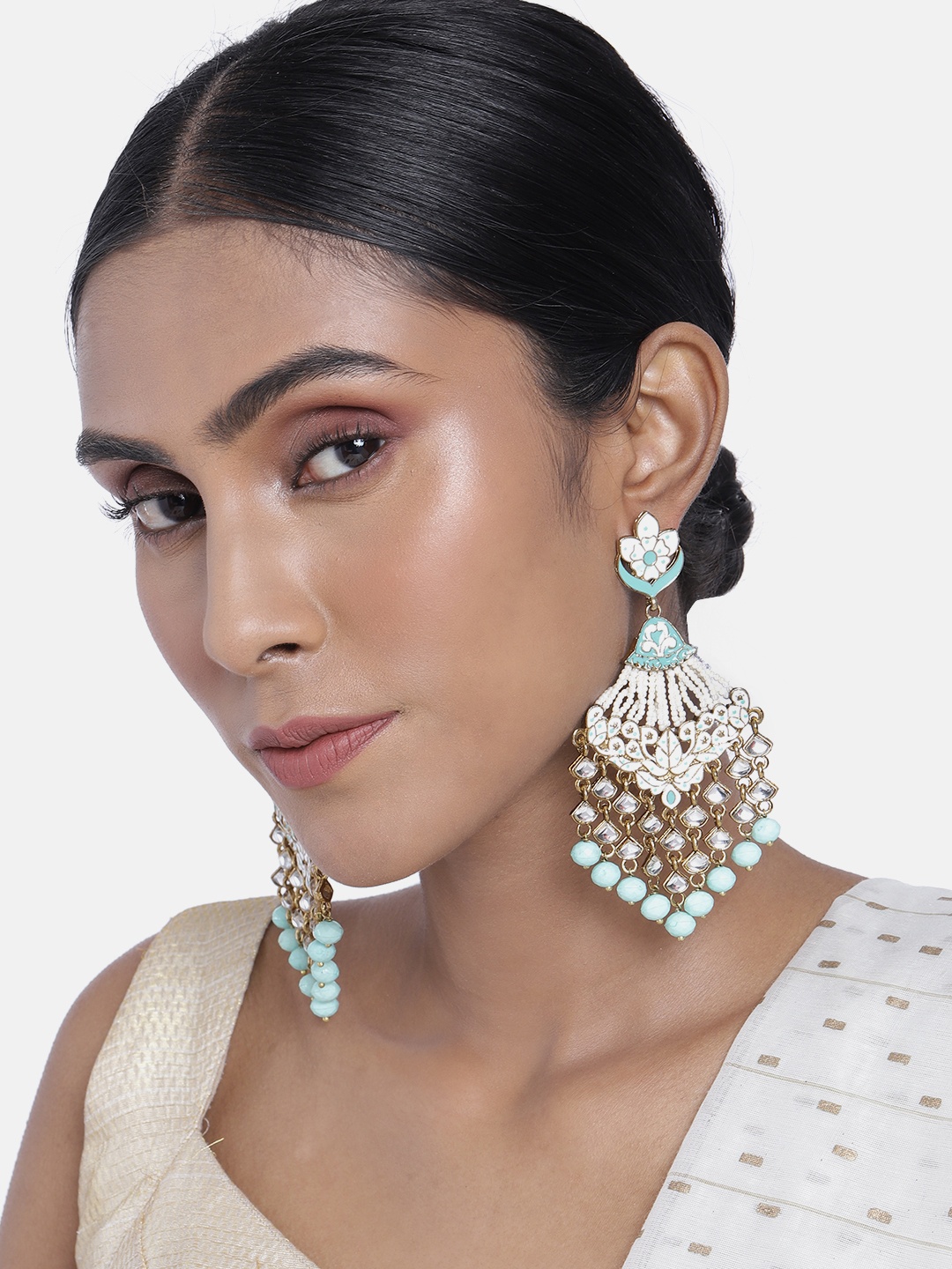 

ASMITTA JEWELLERY Green & White Contemporary Drop Earrings