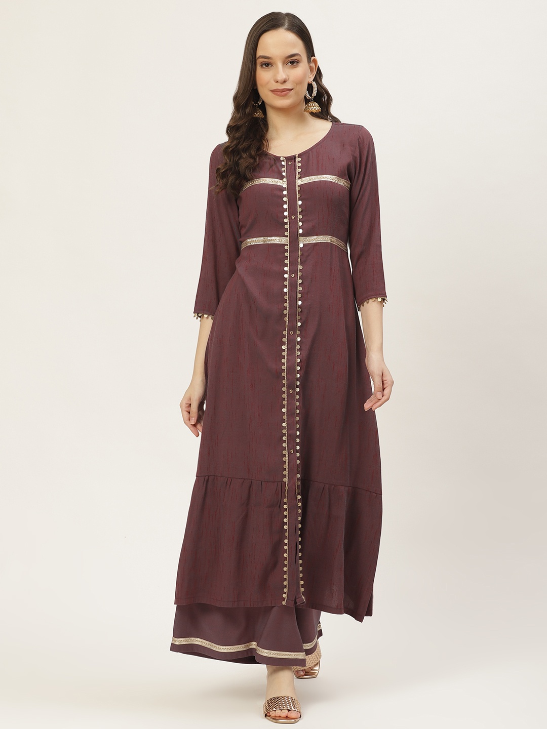 

VAABA Women Maroon Regular Gotta Patti Kurta with Palazzos