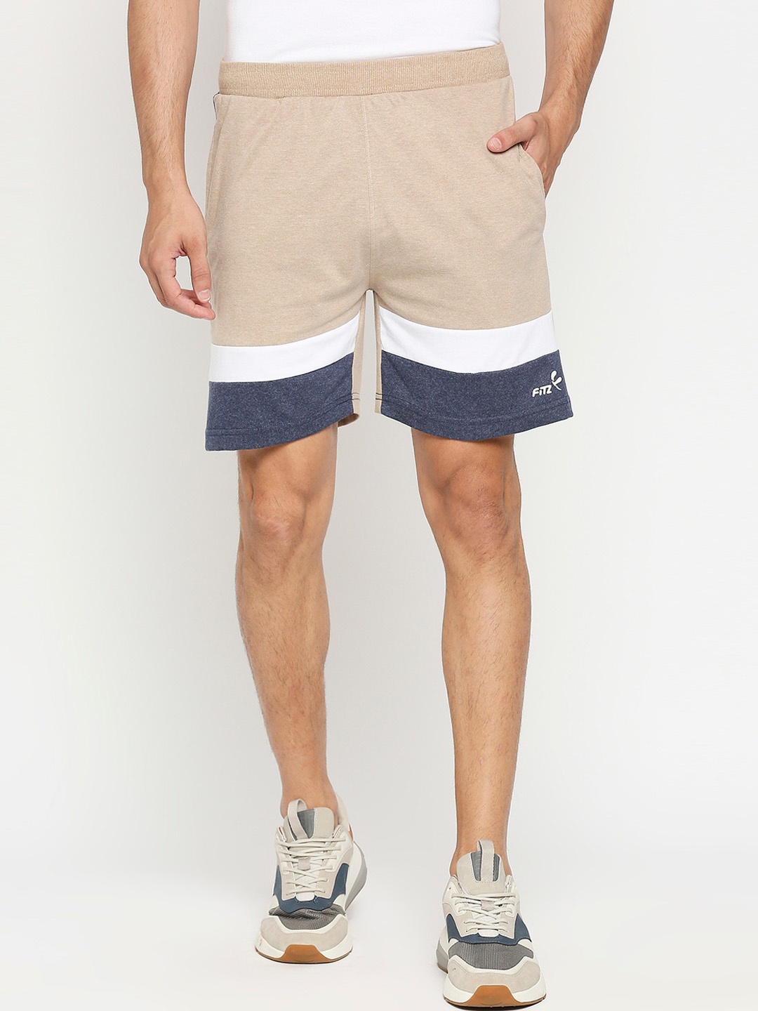 

FiTZ Men Beige Colourblocked Sports Shorts