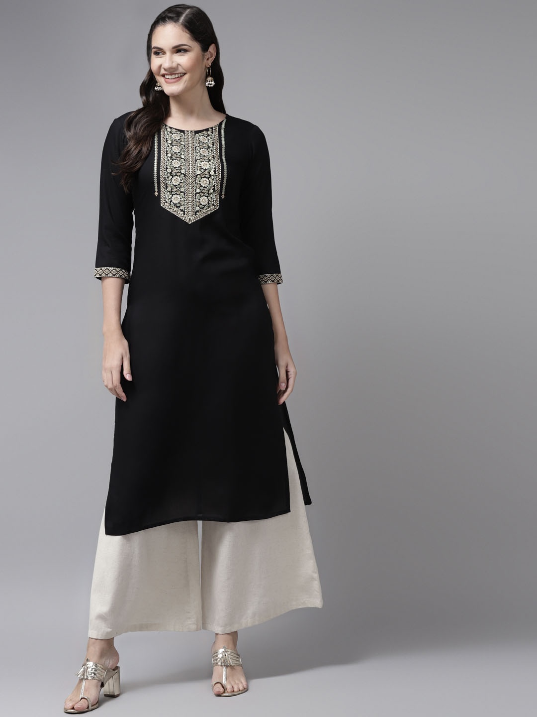 

Yufta Women Black Ethnic Motifs Yoke Design Kurta