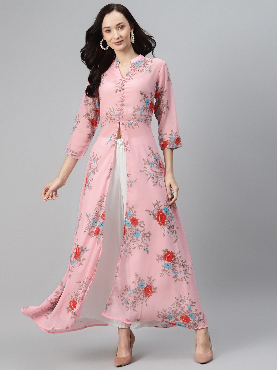 

Rang Gali Women Pink & Red Floral Printed Floral Georgette Kurta