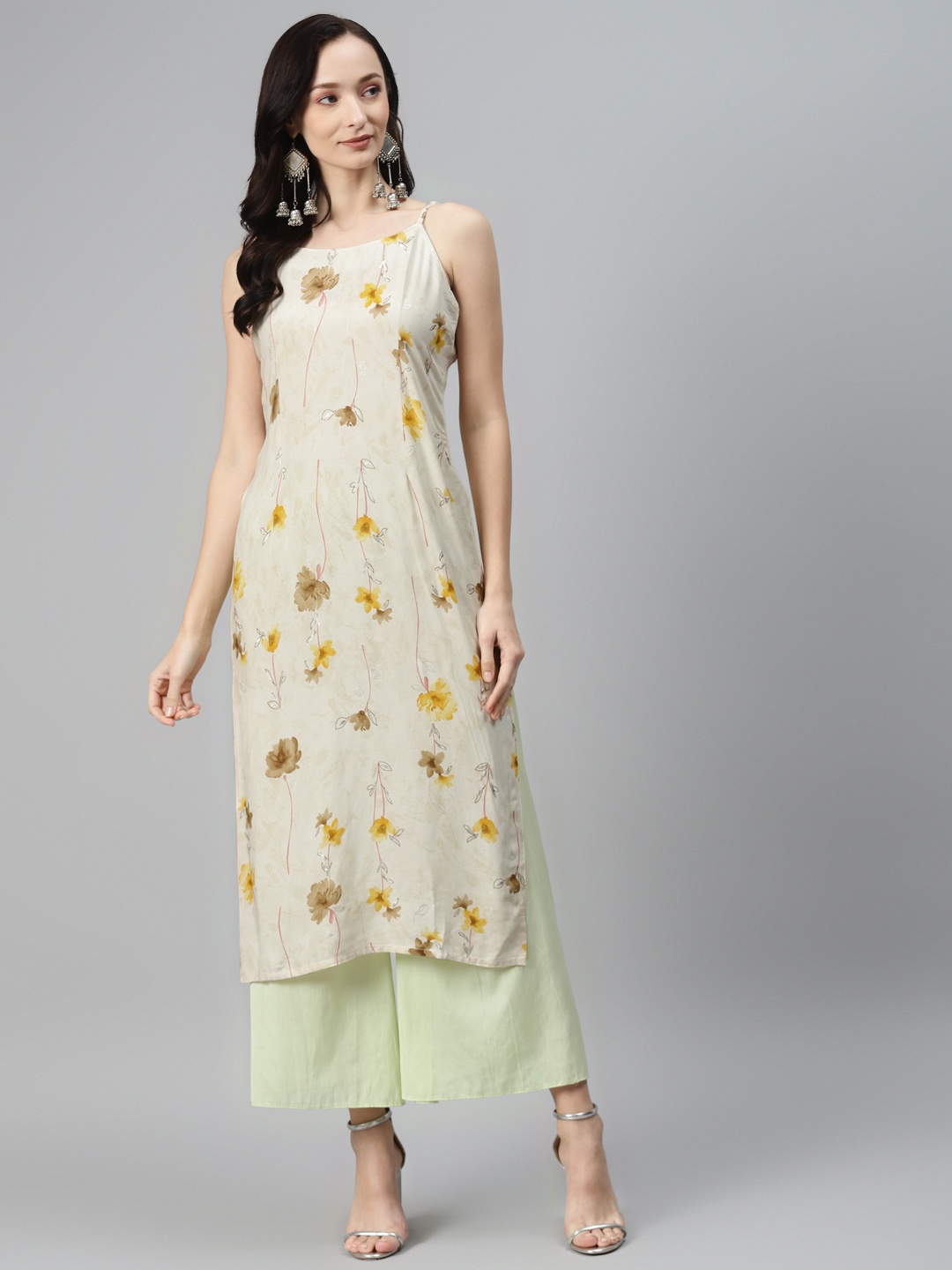 

Rang Gali Women Beige & Taupe Floral Printed Kurta