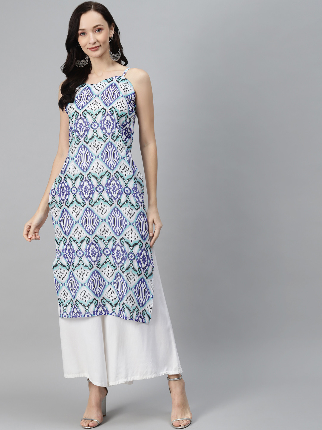 

Rang Gali Women White & Blue & Ethnic Motifs Printed Kurta
