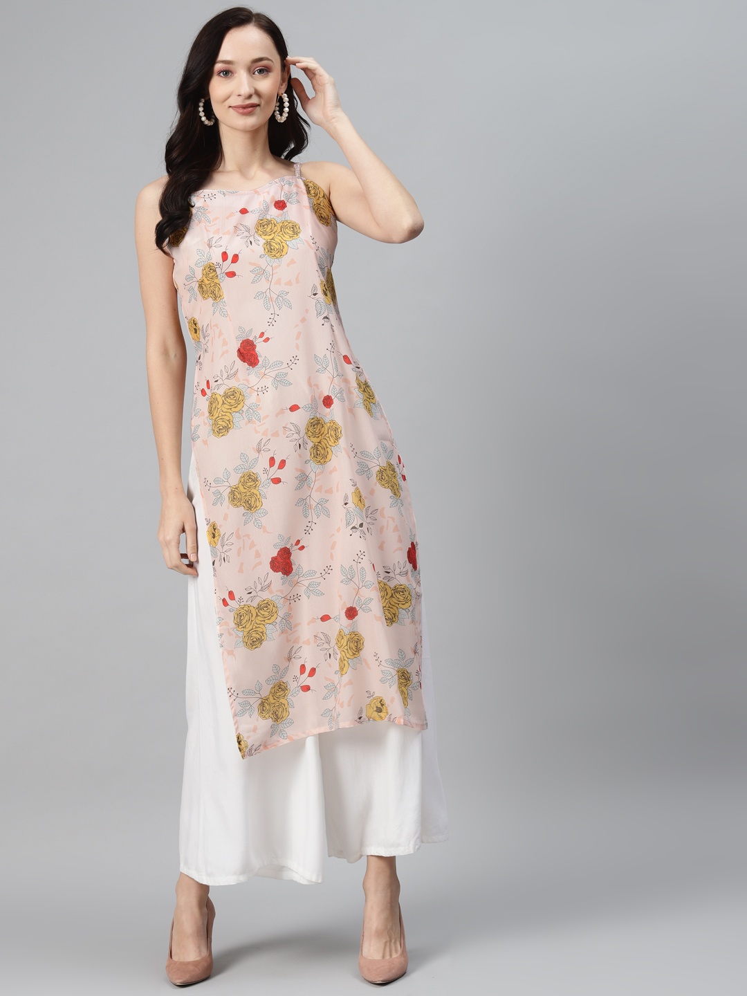 

Rang Gali Women Pink & Mustard Yellow Floral Printed Floral Kurta
