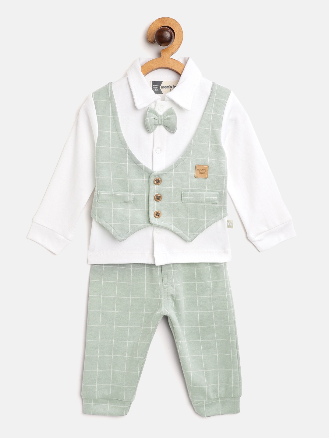 

Moms Love Infant Boys Mint Green & White Checked Cotton Clothing Set