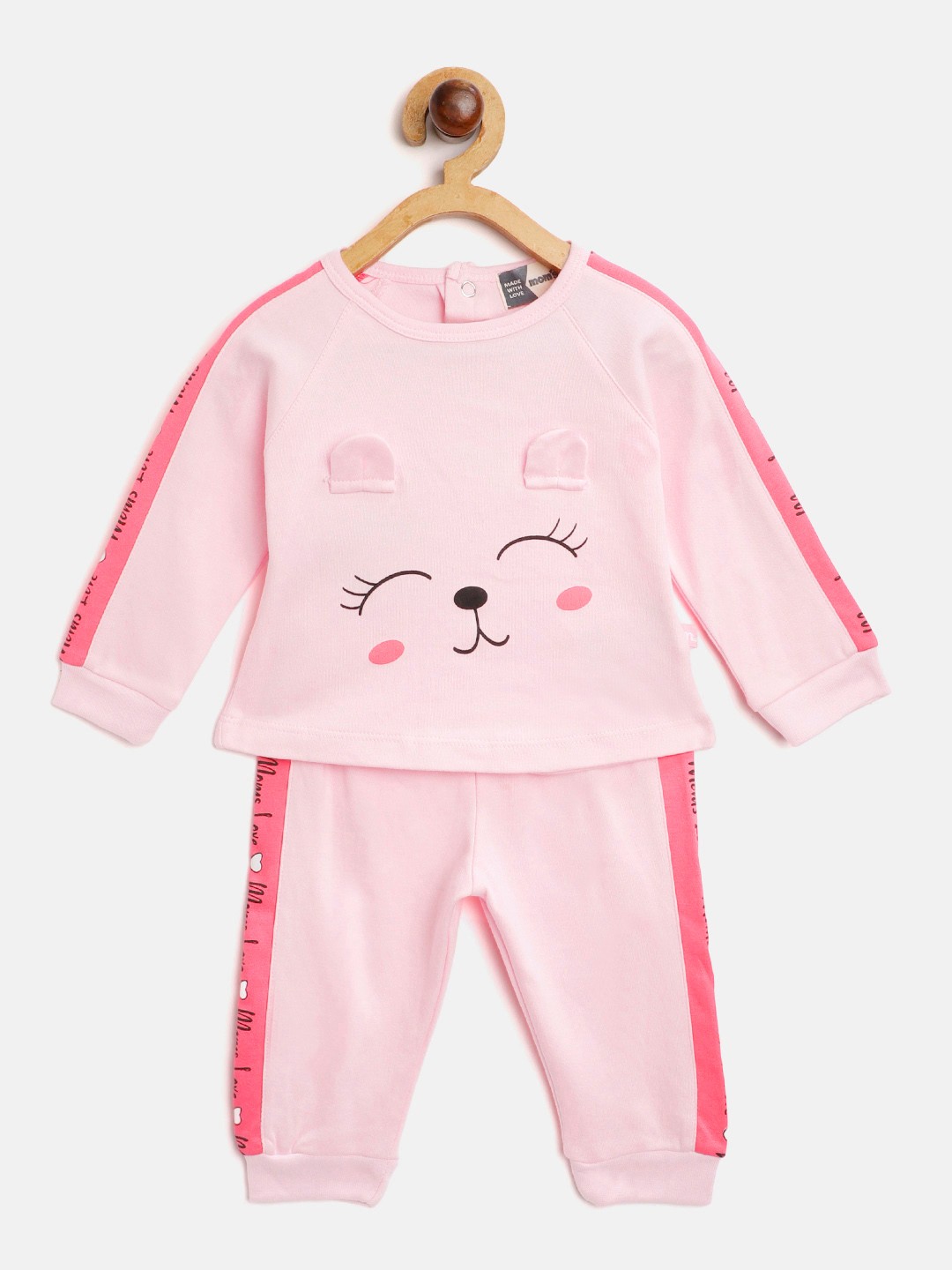 

Moms Love Infant Girls Pink & Black Graphic Printed Appliqued Cotton Clothing Set