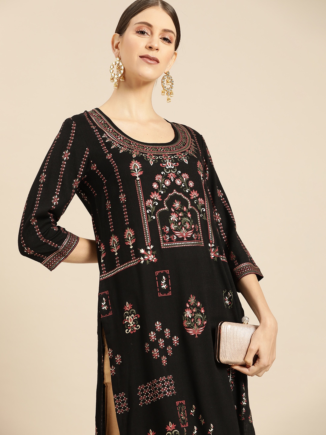 

Anouk Women Black Ethnic Motifs Foil Printed Kurta