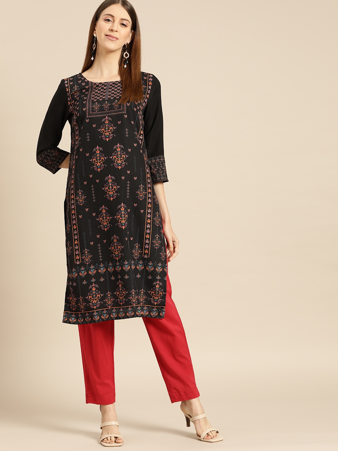 

Anouk Women Black Ethnic Motifs Printed Crepe Kurta