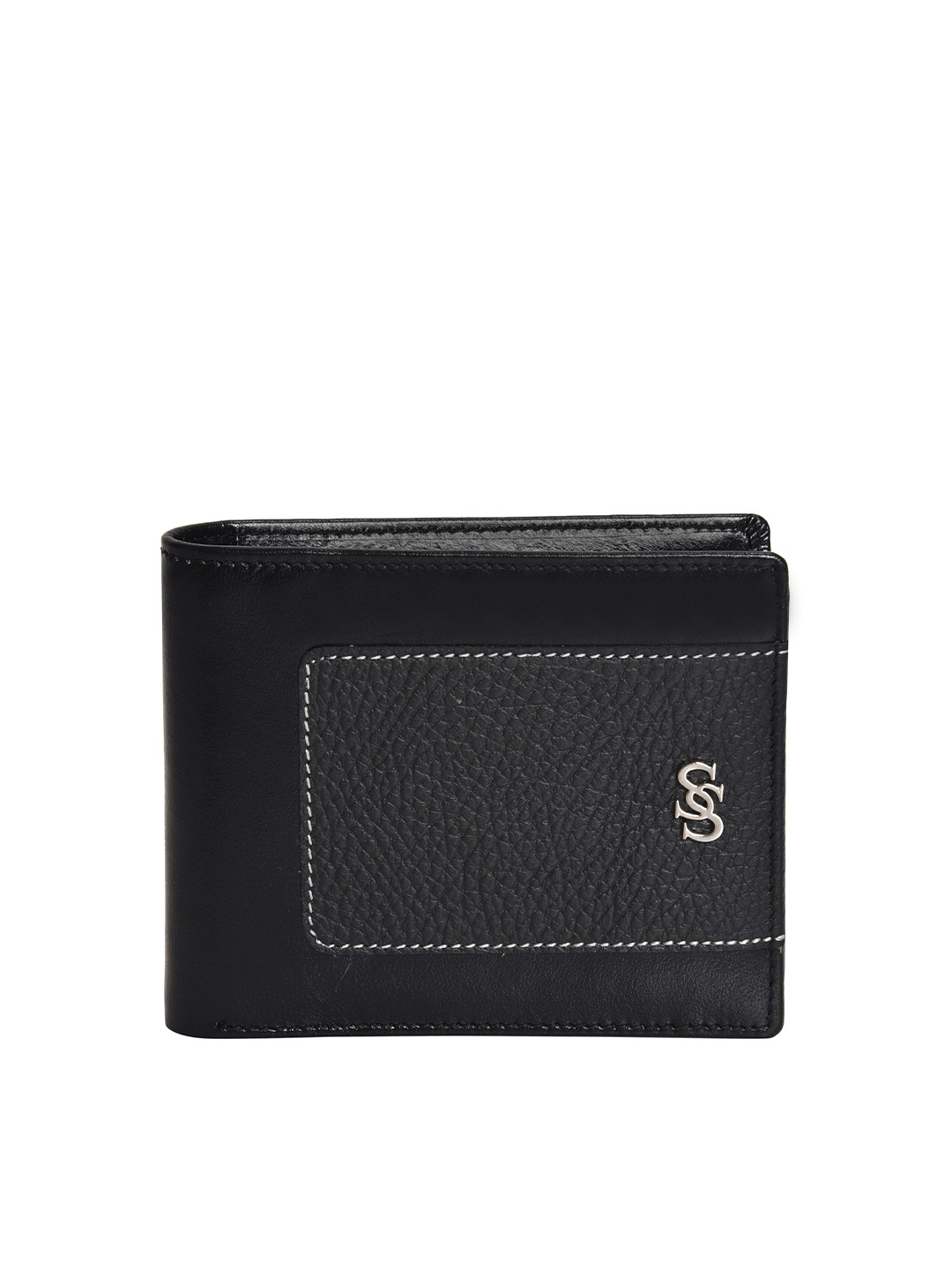 

Second SKIN Men Black Textured Leather Two Fold Wallet