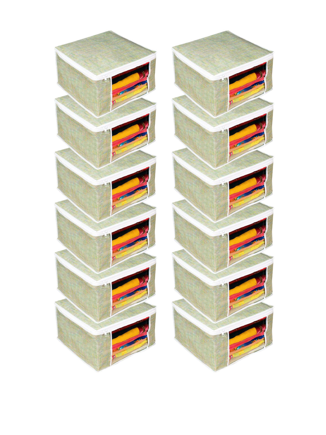 

prettykrafts Set Of 12 Green Printed Saree Organizers With Transparent Window