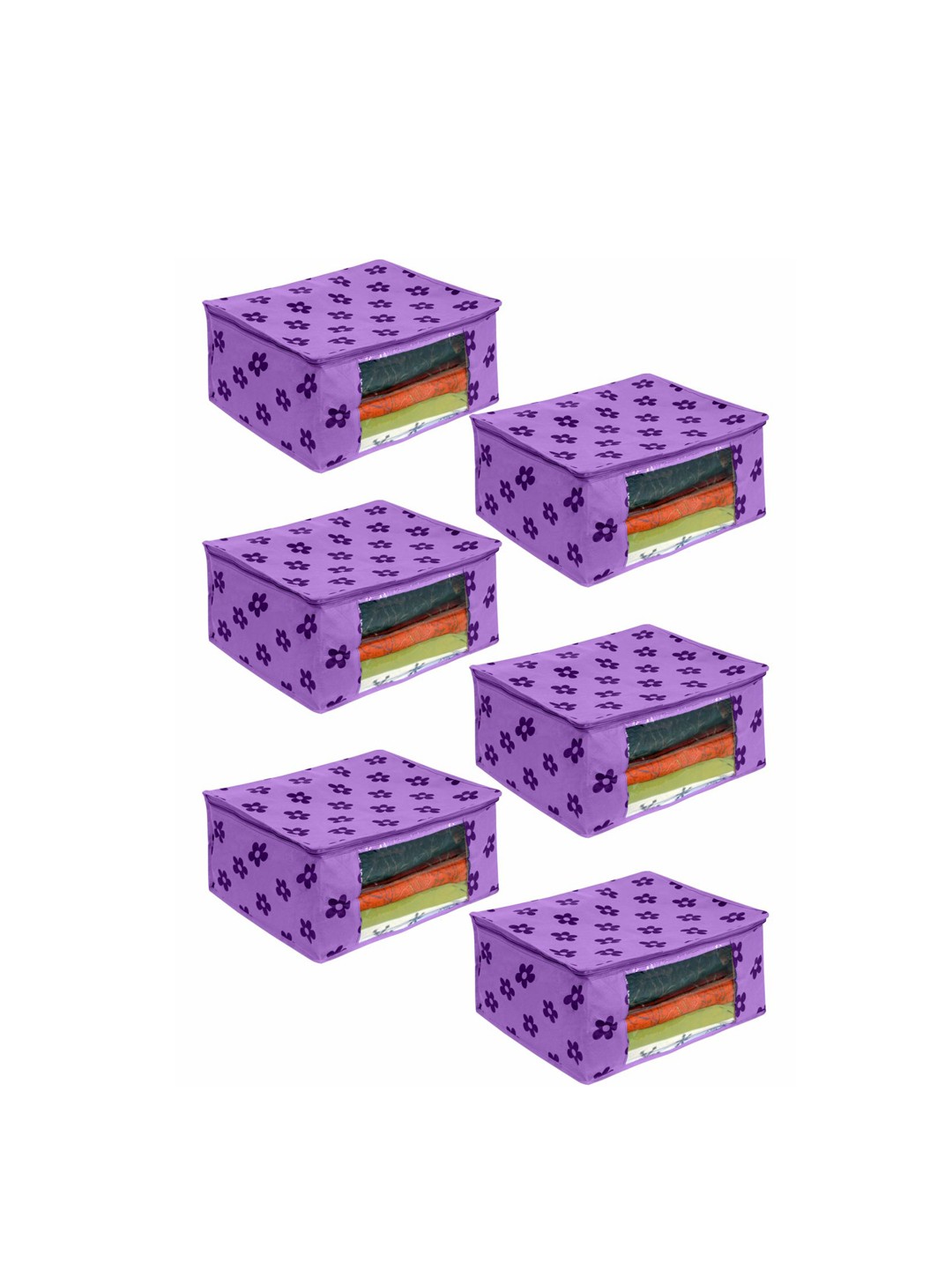 

prettykrafts Set Of 6 Purple & Transparent Printed Saree Organisers