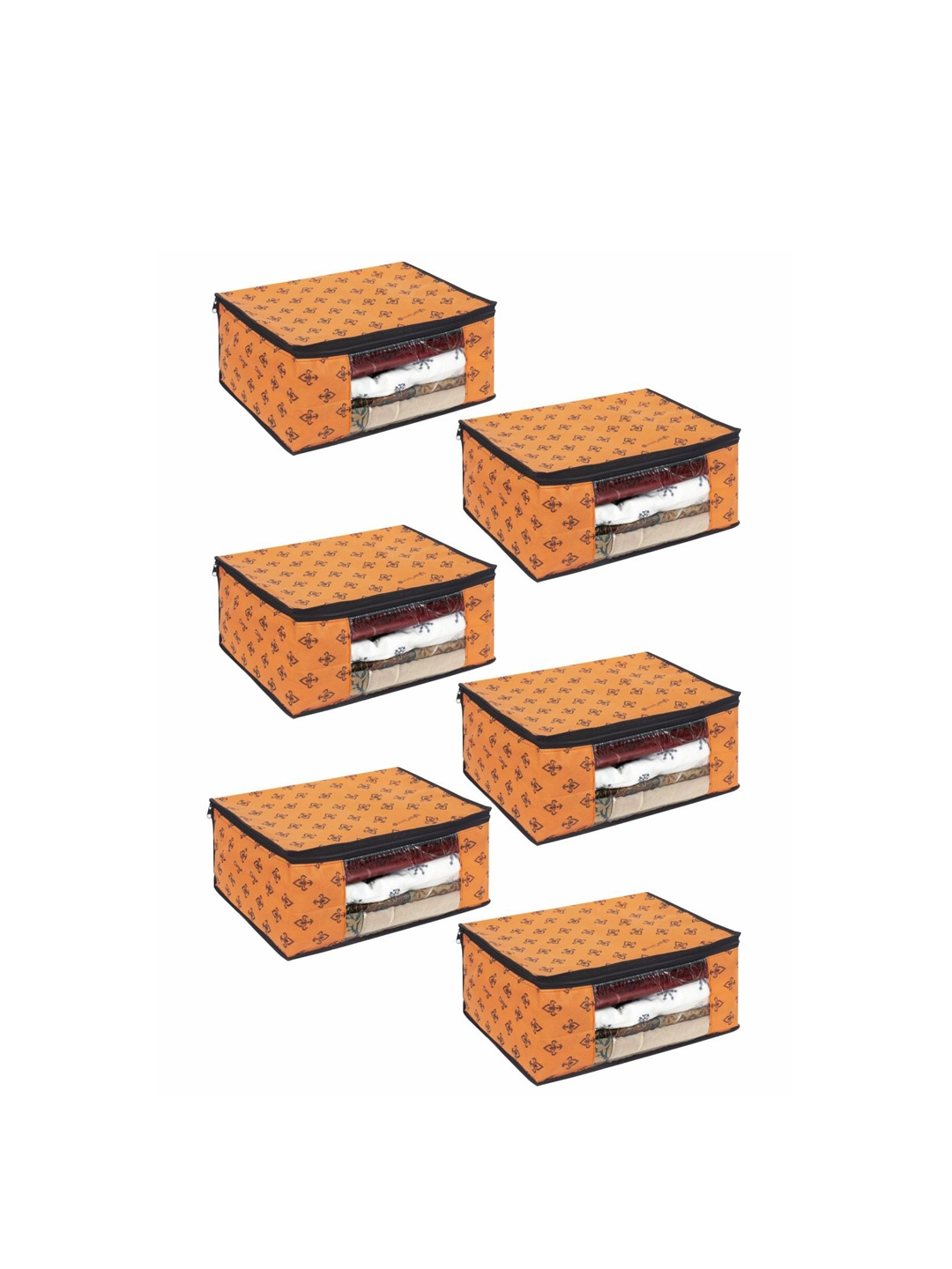 

prettykrafts Set Of 6 Orange & Maroon Printed Saree Organizers