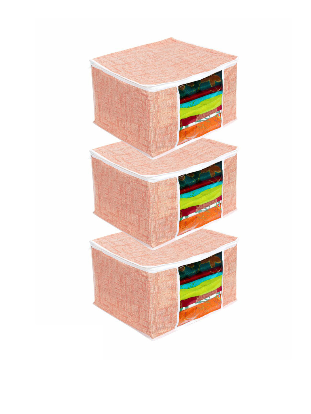 

prettykrafts Orange 3 Pieces Saree Organizers With Transparent Window