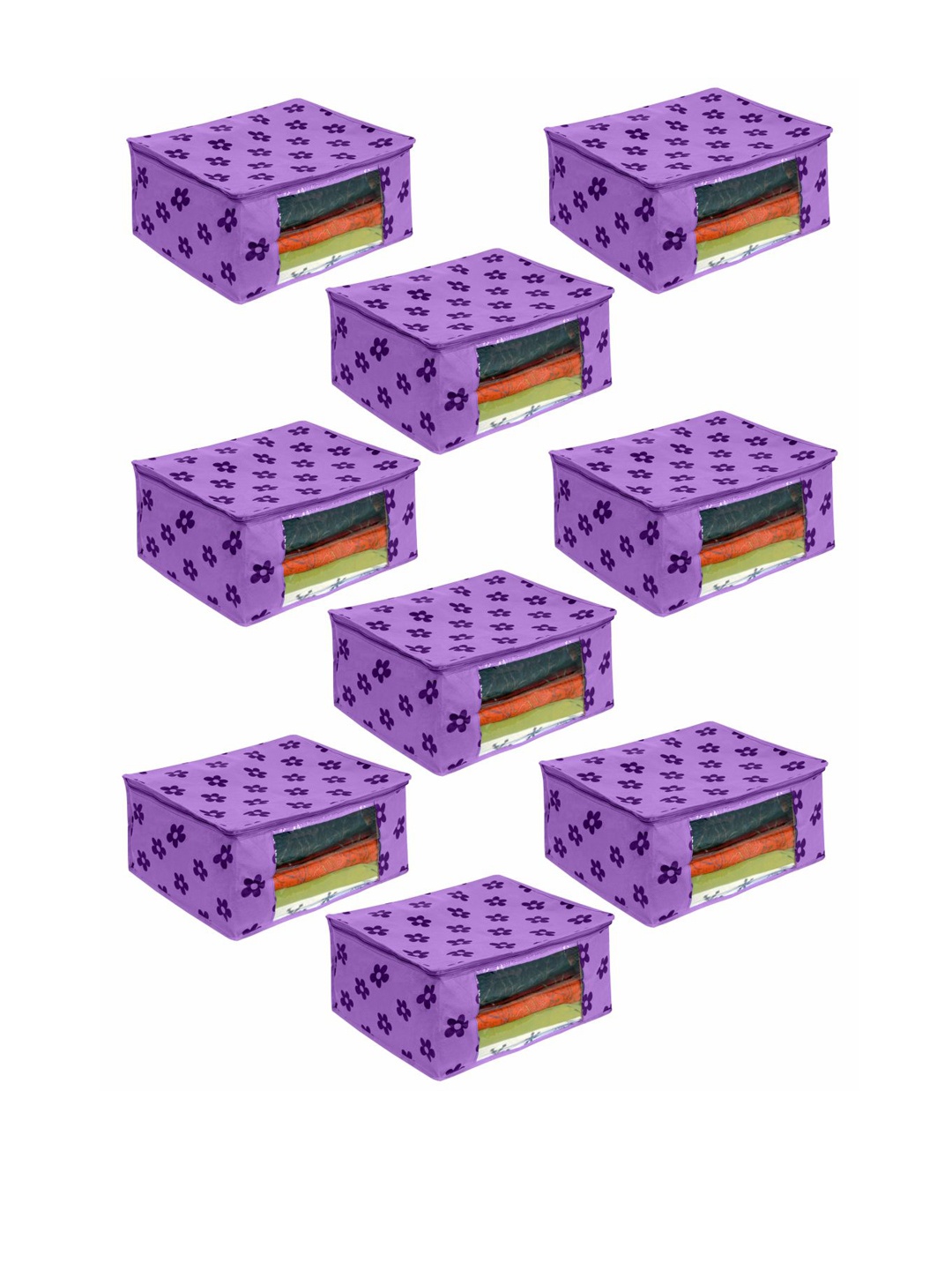 

prettykrafts Set Of 9 Purple & Transparent Printed Saree Organisers