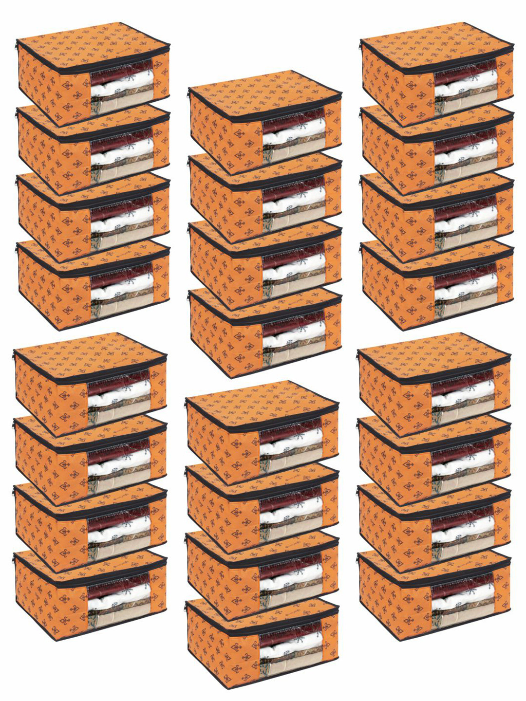 

prettykrafts Set Of 24 Orange & Black Printed Saree Organizers With Transparent Window