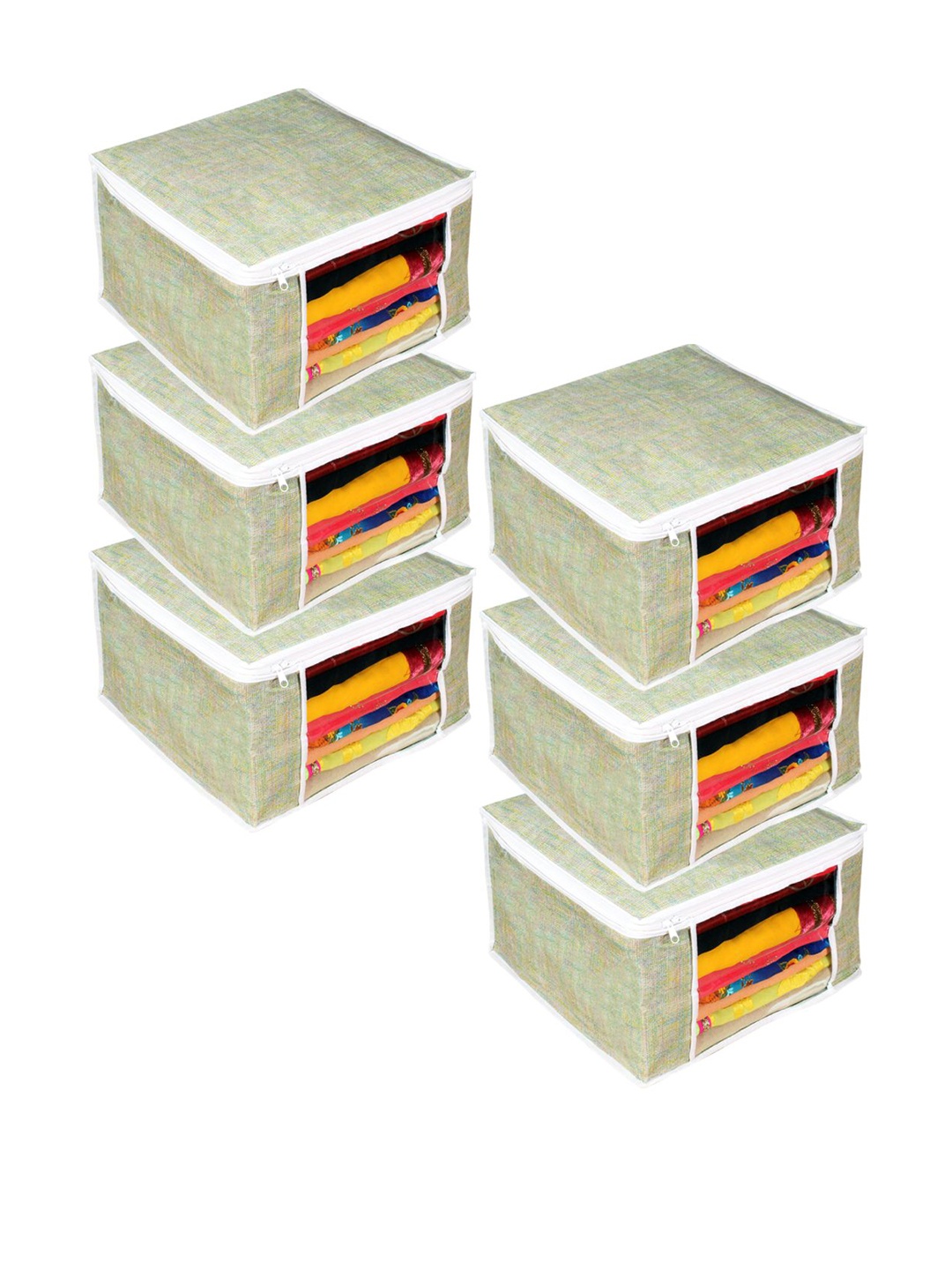

prettykrafts Set Of 6 Green Saree Organizers With Transparent Window
