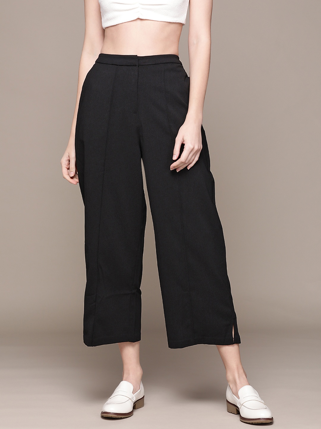 

Label Ritu Kumar Women Black Straight Fit Parallel Trousers