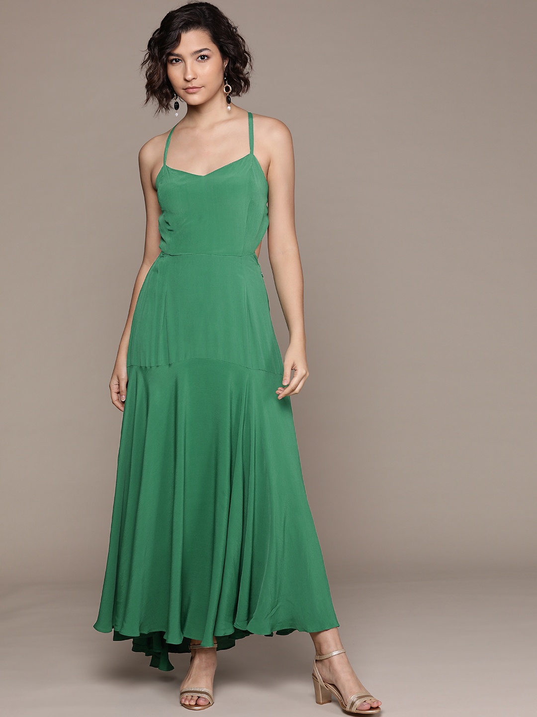 

Label Ritu Kumar Green Crepe Halter Dress