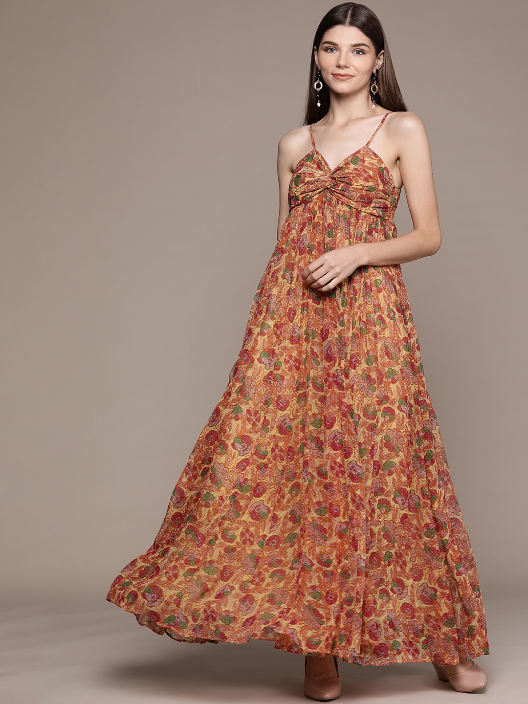 

Label Ritu Kumar Brown Chiffon Maxi Dress