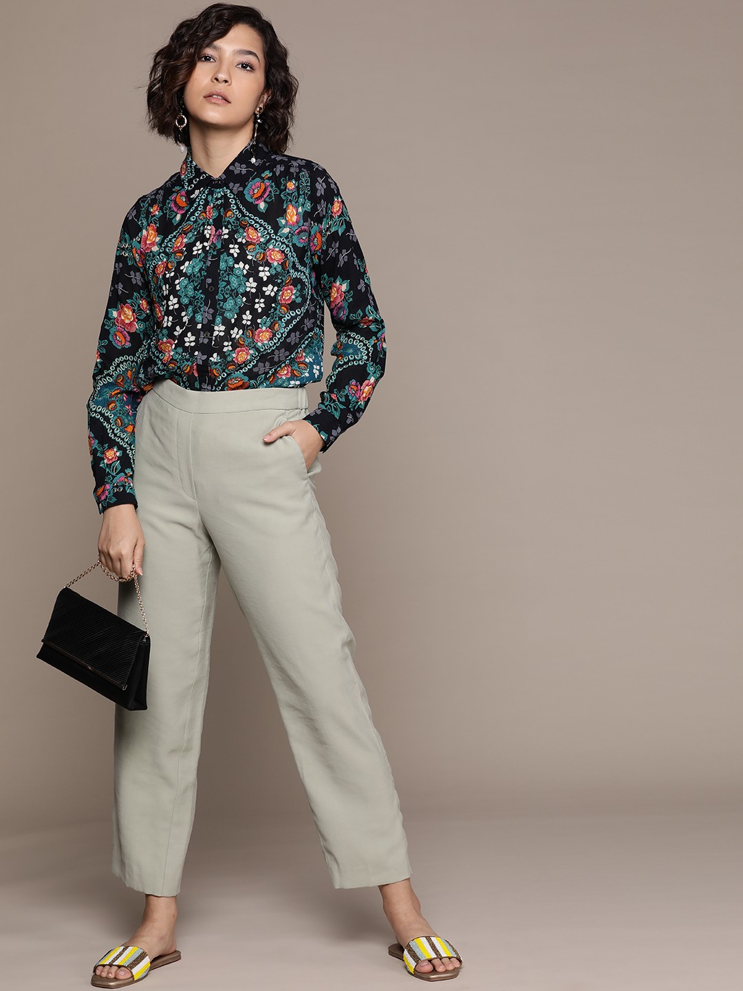 

Label Ritu Kumar Women Black Floral Opaque Printed Casual Shirt