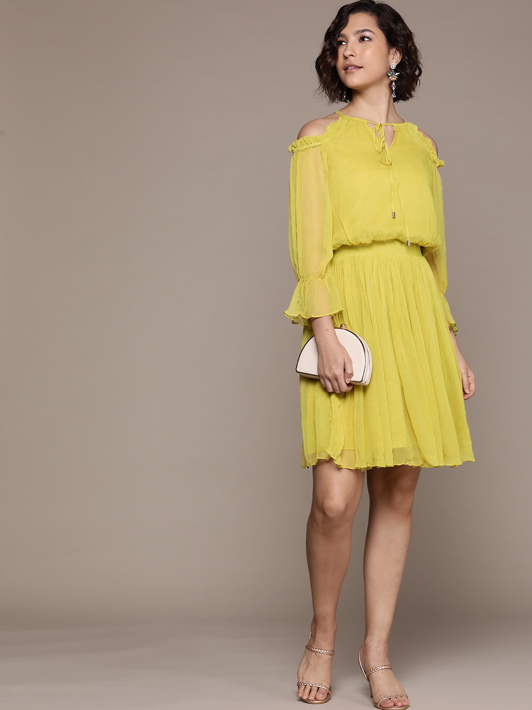 

Label Ritu Kumar Green Keyhole Neck Chiffon Dress