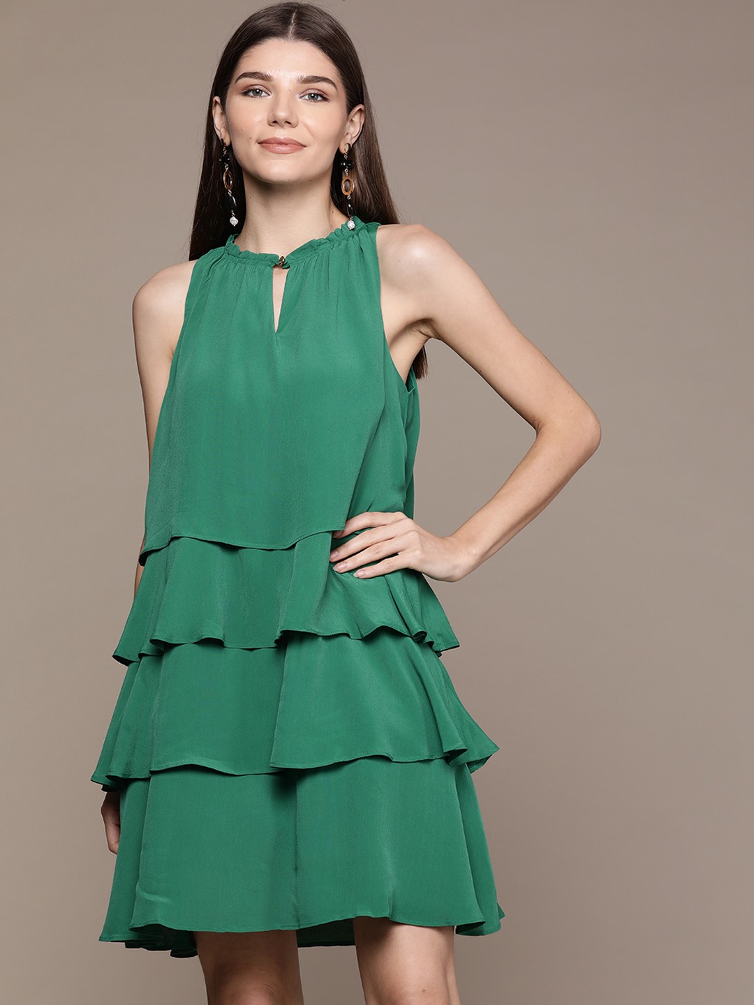 

Label Ritu Kumar Green Keyhole Neck Crepe A-Line Dress
