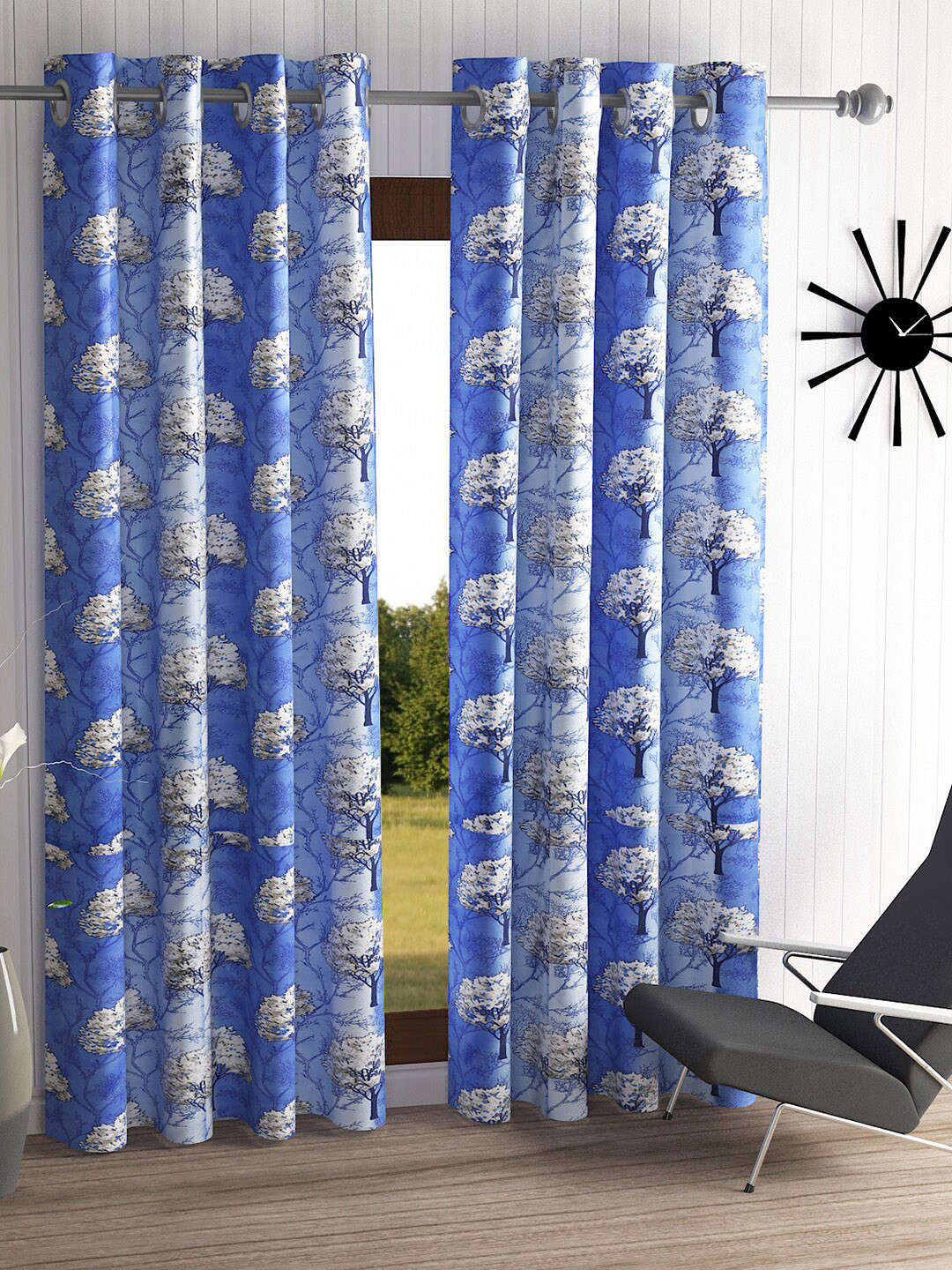

Home Sizzler Blue & Grey Set of 2 Floral Door Curtain