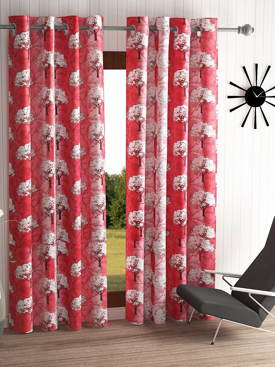 

Home Sizzler Maroon & White Set of 2 Floral Door Curtain