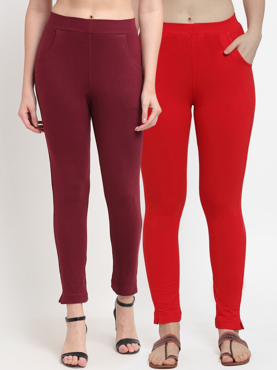 

TAG 7 Women Maroon & Red Pack of 2 Leggings