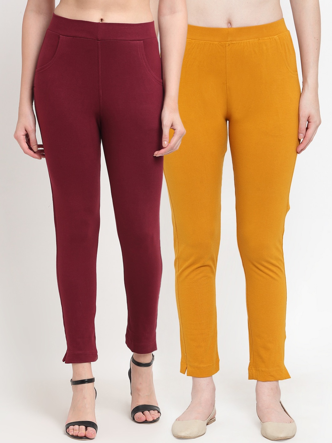 

TAG 7 Women Maroon & Mustard Pack of 2 Leggings