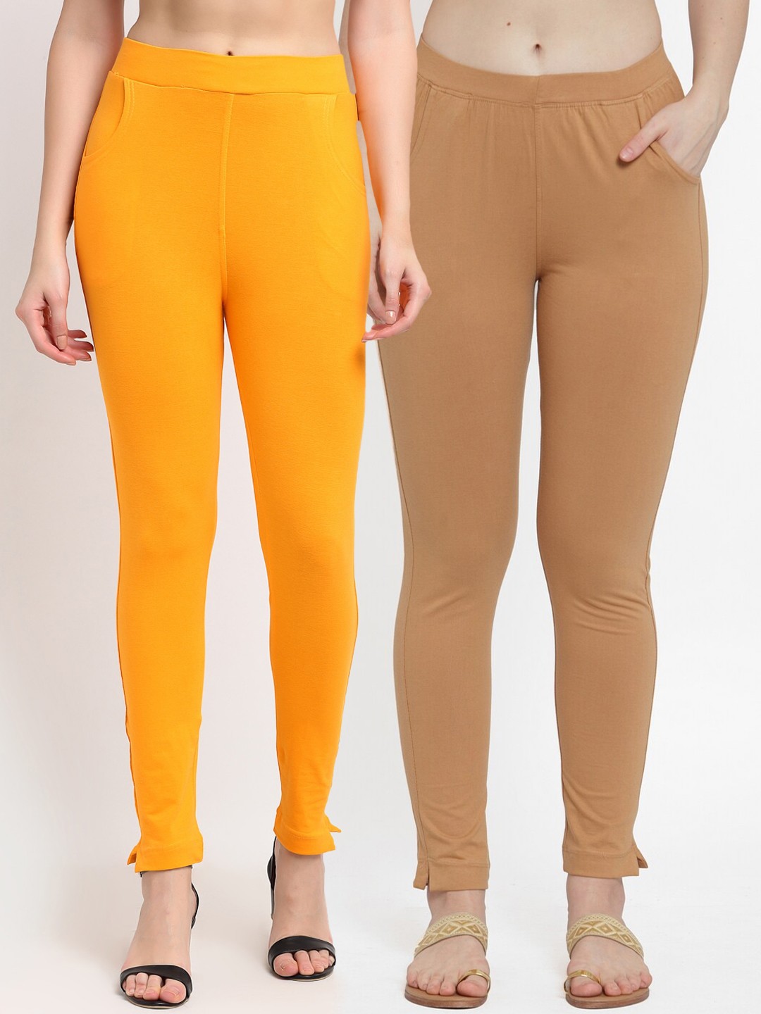 

TAG 7 Women Yellow & Beige Pack of 2 Leggings