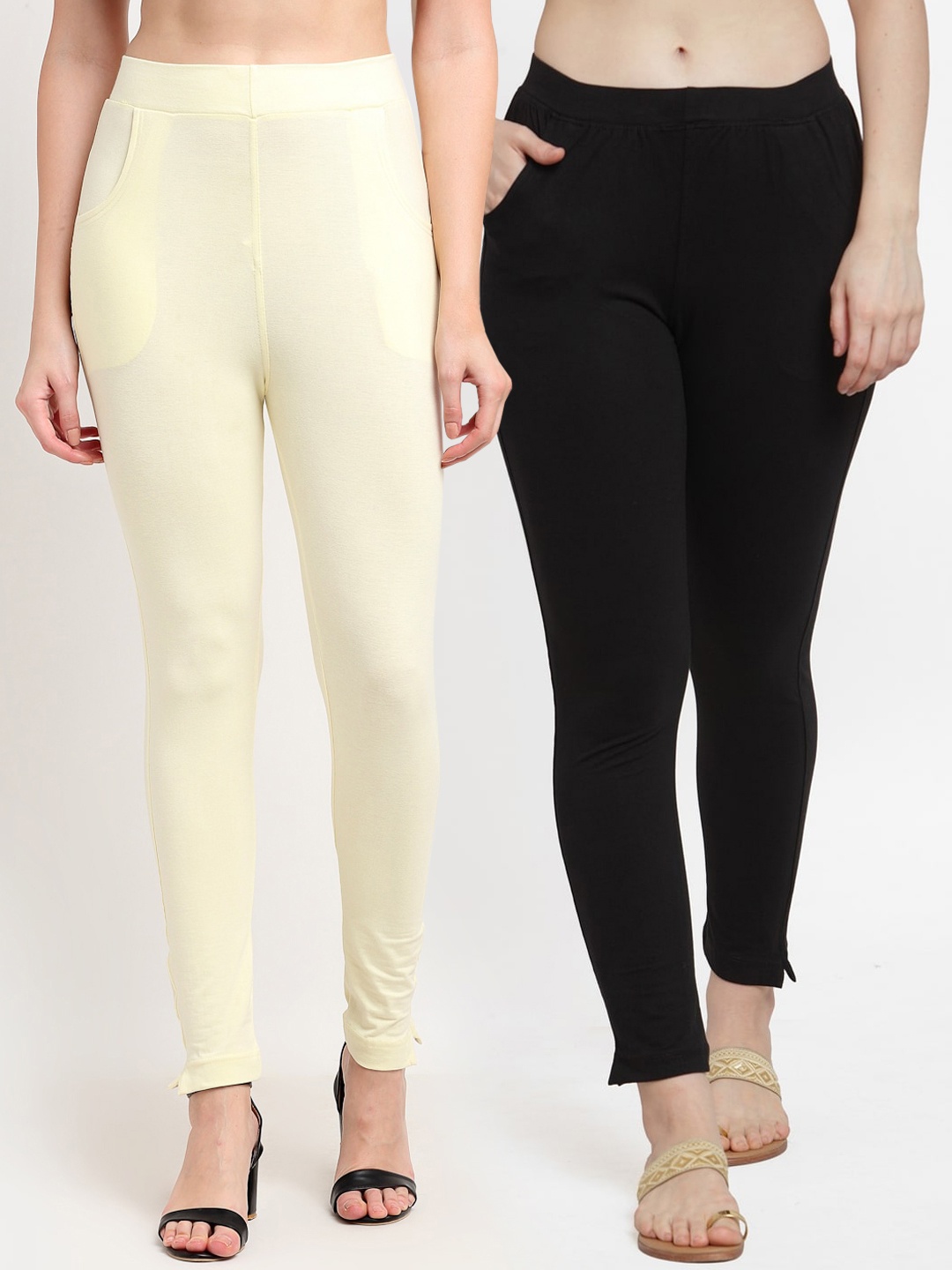

TAG 7 Women Cream & Black Pack of 2 Leggings