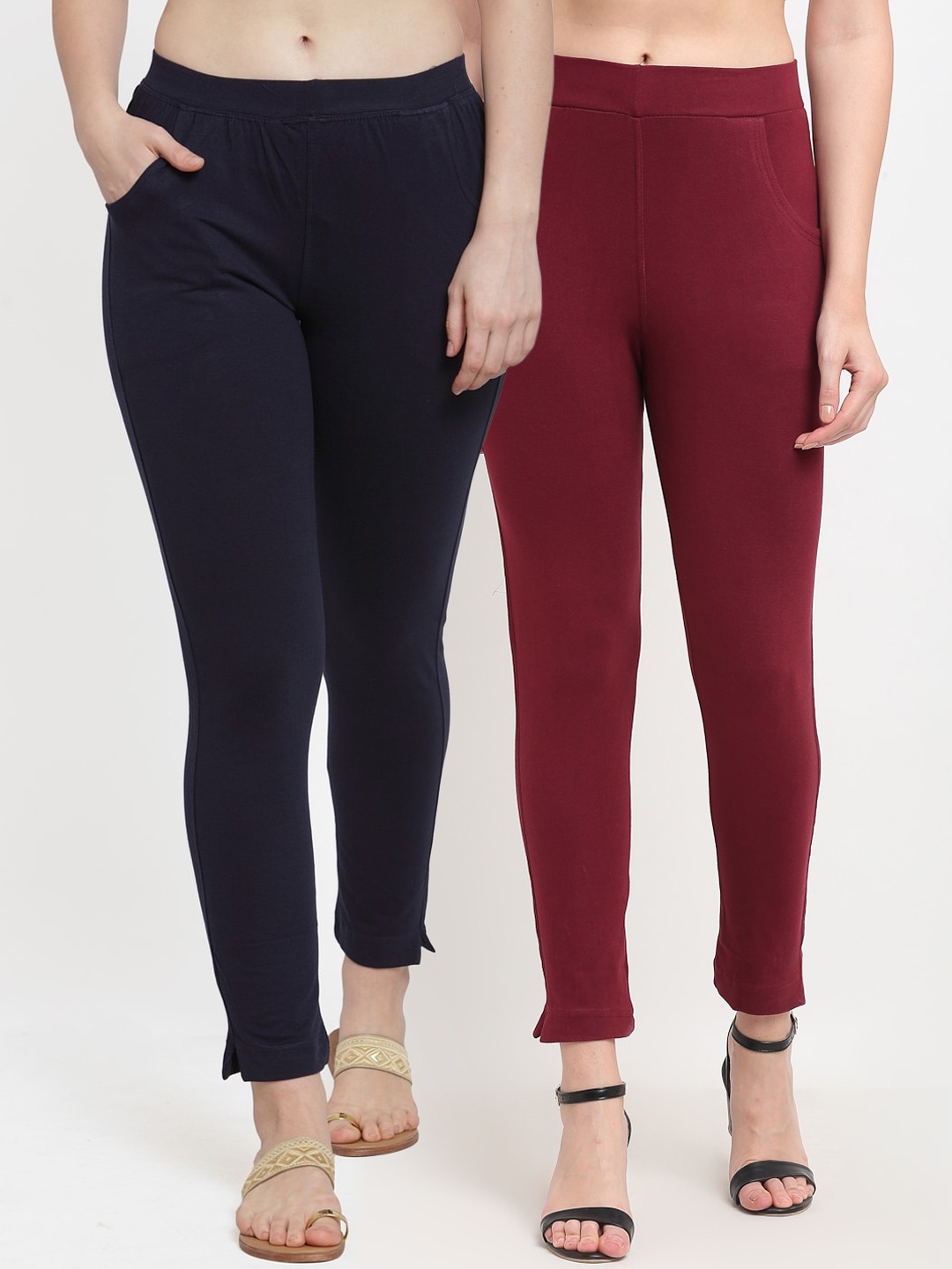 

TAG 7 Women Maroon & Navy Blue Pack of 2 Leggings