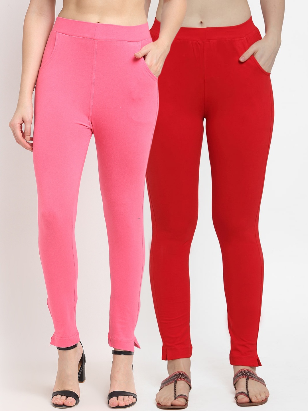 

TAG 7 Women Pink & Red Pack of 2 Leggings