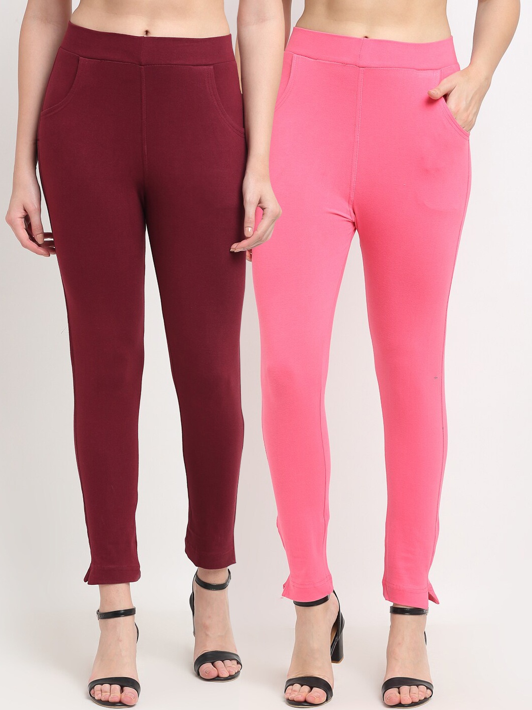 

TAG 7 Women Maroon & Pink Pack of 2 Leggings