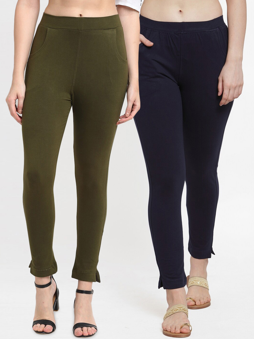 

TAG 7 Pack of 2 Olive And Navy Blue Solid Kurti Pants