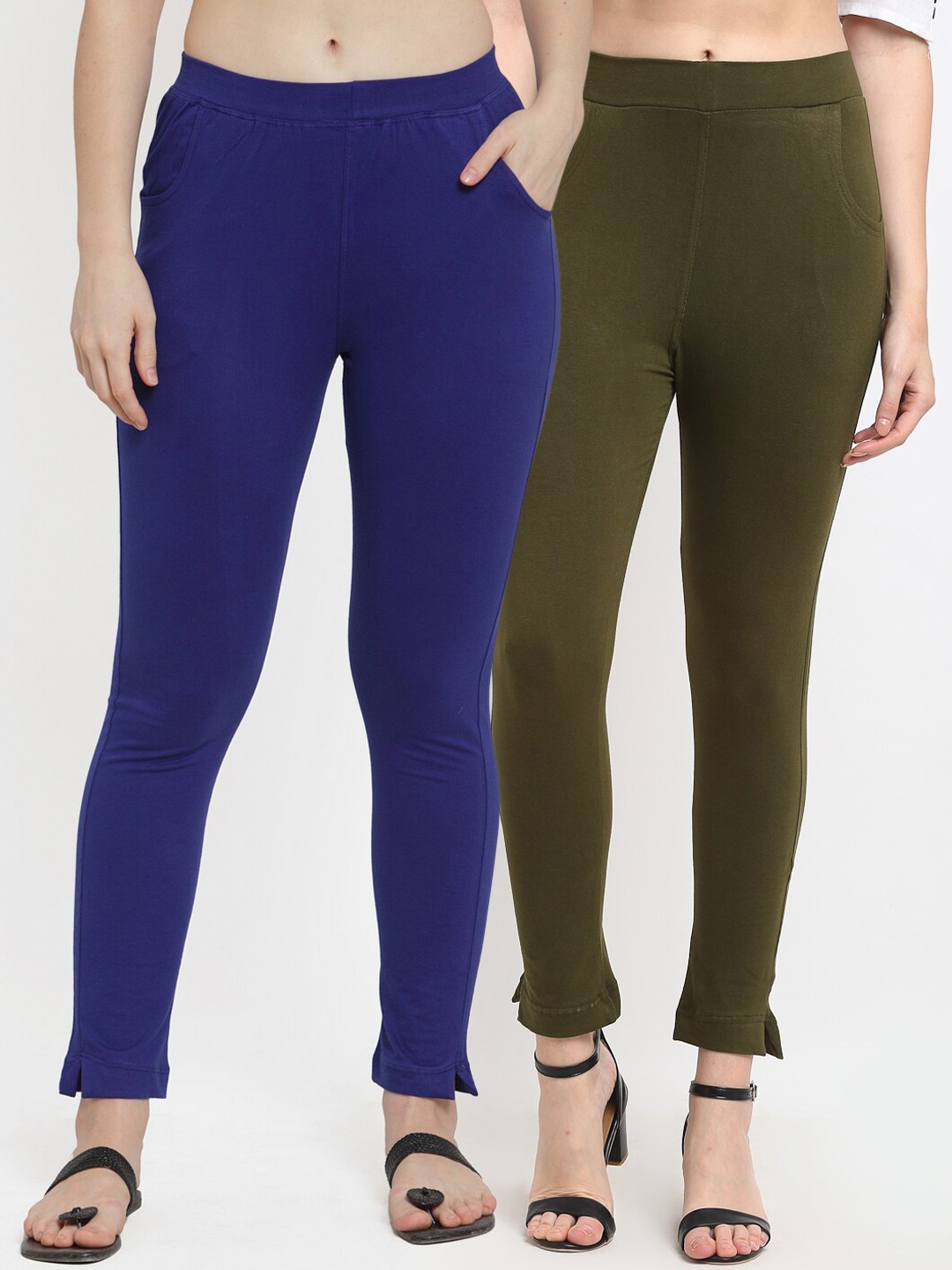 

TAG 7 Women Olive Green & Blue Pack of 2 Leggings