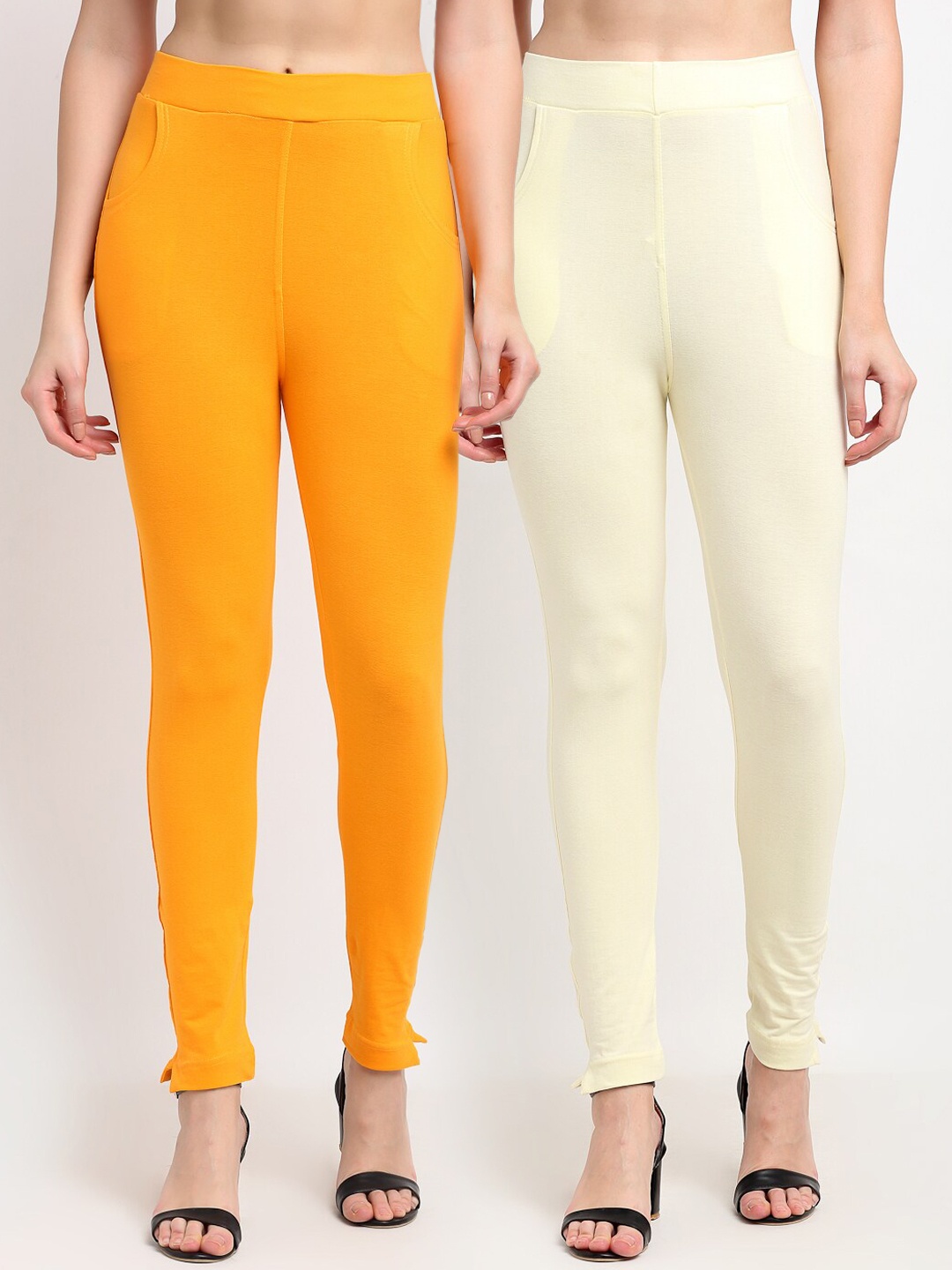 

TAG 7 Women Yellow & Cream Pack of 2 Leggings