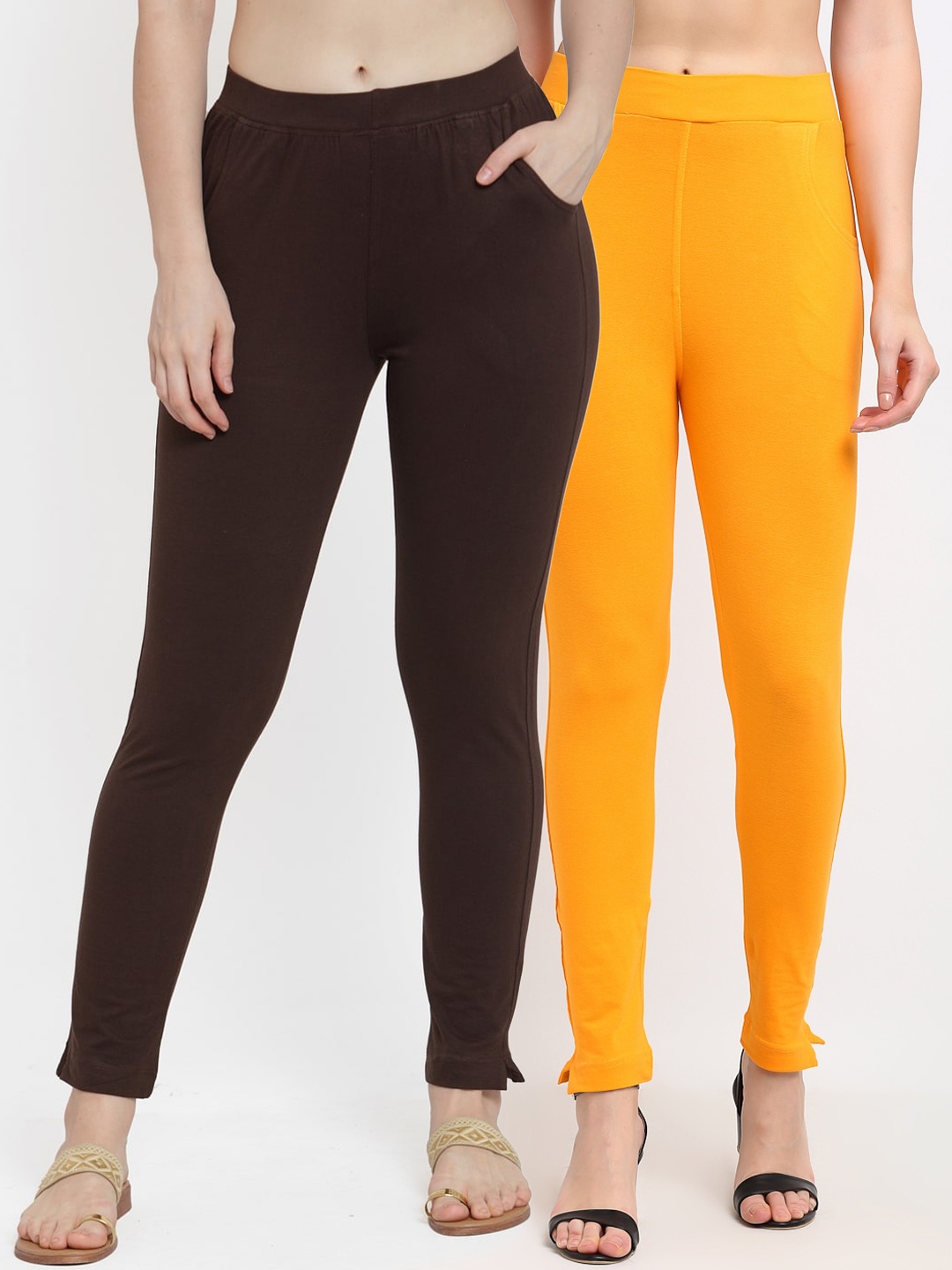 

TAG 7 Women Yellow & Brown Pack of 2 Leggings