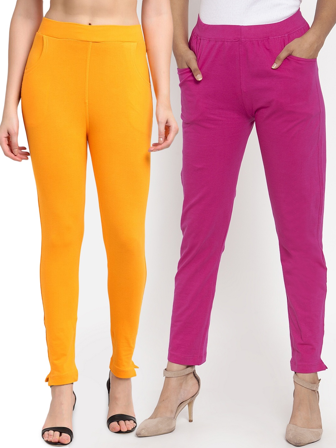 

TAG 7 Women Yellow & Magenta Pack of 2 Leggings