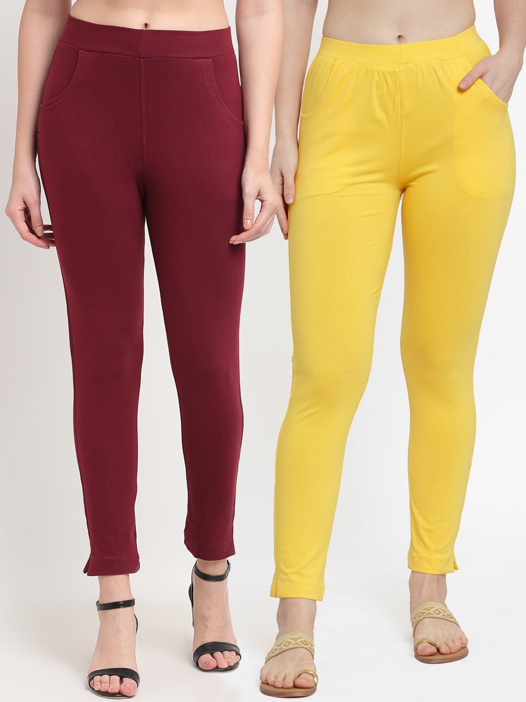 

TAG 7 Women Maroon & Yellow Pack of 2 Leggings