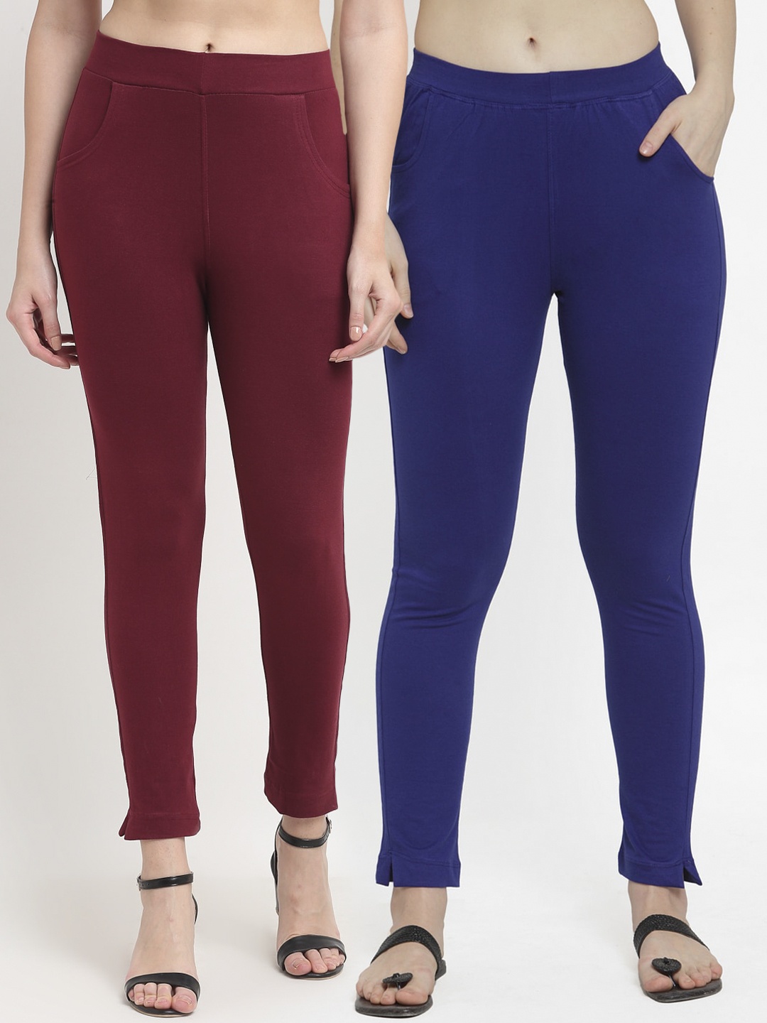 

TAG 7 Women Maroon & Blue Pack of 2 Leggings